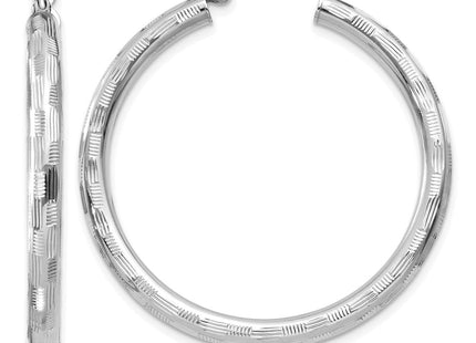 14K White Gold Diamond Cut Hoop Earrings (Style TF624)
