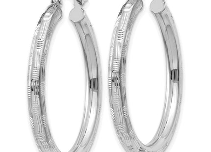 14K White Gold Diamond Cut Hoop Earrings (Style TF625)
