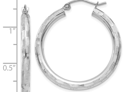 14K White Gold Diamond Cut Hoop Earrings (Style TF625)