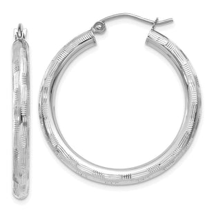 14K White Gold Diamond Cut Hoop Earrings (Style TF625)