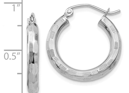 14K White Gold Diamond Cut Hoop Earrings (Style TF626)