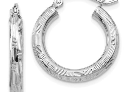 14K White Gold Diamond Cut Hoop Earrings (Style TF626)