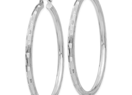 14K White Gold Diamond Cut Hoop Earrings (Style TF627)