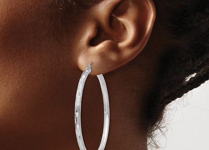 14K White Gold Diamond Cut Hoop Earrings (Style TF627)