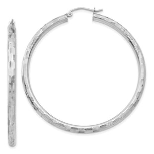 14K White Gold Diamond Cut Hoop Earrings (Style TF627)