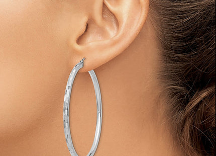 14K White Gold Diamond Cut Hoop Earrings (Style TF628)