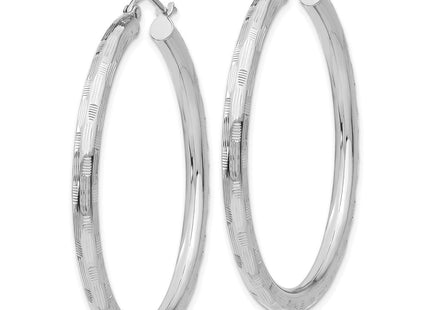 14K White Gold Diamond Cut Hoop Earrings (Style TF629)