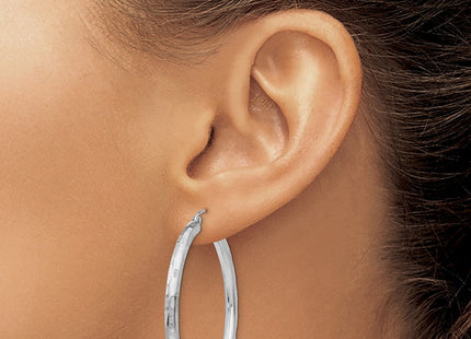 14K White Gold Diamond Cut Hoop Earrings (Style TF629)