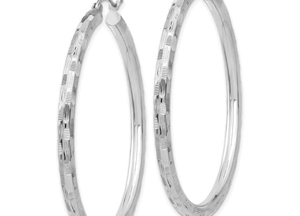 14K White Gold Diamond Cut Hoop Earrings (Style TF630)