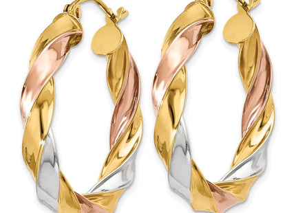 14k Tri-color Light Twisted Hoop Earrings (Style TF653)