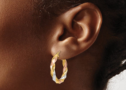 14k Tri-color Light Twisted Hoop Earrings (Style TF653)