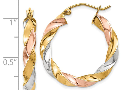 14k Tri-color Light Twisted Hoop Earrings (Style TF653)