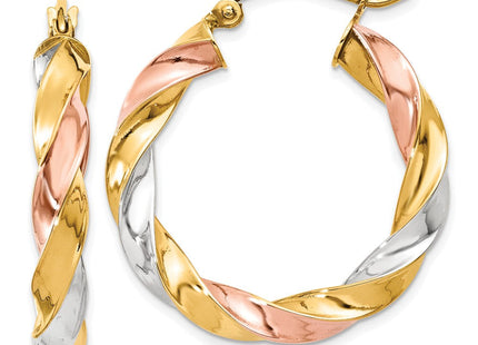 14k Tri-color Light Twisted Hoop Earrings (Style TF653)