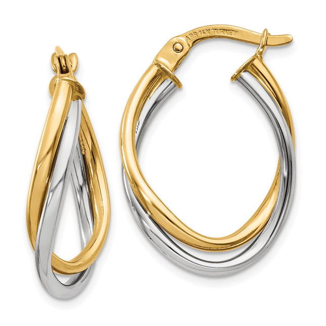 14k Tri-color Light Twisted Hoop Earrings, 34 x 4mm