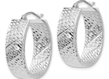 14K White Gold Diamond Cut Hoop Earrings (Style TF658)