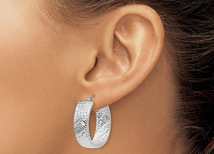 14K White Gold Diamond Cut Hoop Earrings (Style TF658)