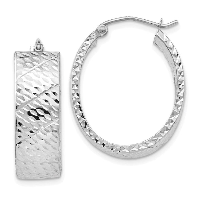 14K White Gold Diamond Cut Hoop Earrings, 30.25 x 7.5mm