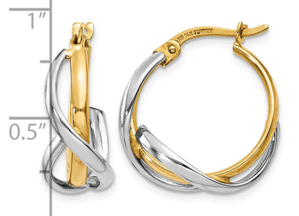 14k Two-tone Polished Twisted Hoop Earrings, 20 x 5mm