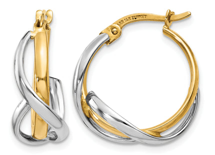 14k Two-tone Polished Twisted Hoop Earrings, 20 x 5mm