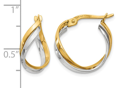 14k Two-tone Polished Twisted Hoop Earrings, 19 x 8mm