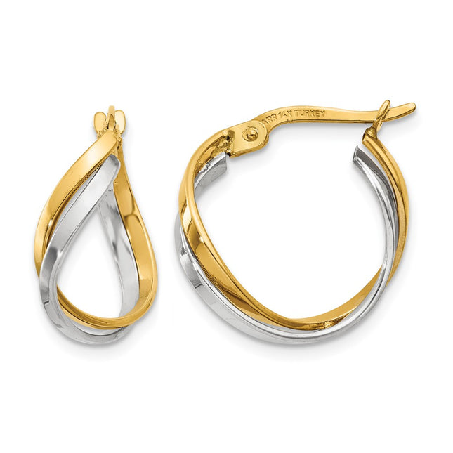 14k Two-tone Polished Twisted Hoop Earrings, 19 x 8mm