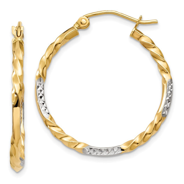 14k & Rhodium Diamond-cut Twisted Hoop Earrings, 27 x 24.5mm