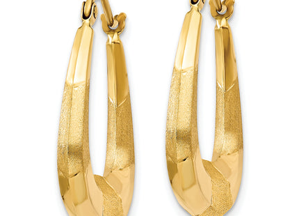 14k Polished Satin and Diamond-cut Hoop Earrings, 23 x 3.5mm