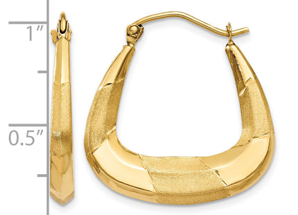 14k Polished Satin and Diamond-cut Hoop Earrings, 23 x 3.5mm