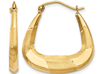 14k Polished Satin and Diamond-cut Hoop Earrings, 23 x 3.5mm