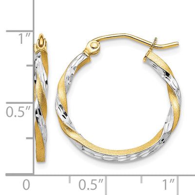 14K & Rhodium Satin Diamond Cut Twisted Hoop Earrings, 20 x 2mm