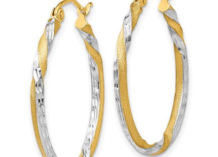 14k & Rhodium Satin Diamond Cut Twisted Hoop Earrings (Style TF744)