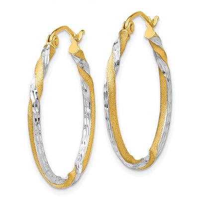 14K & Rhodium Satin Diamond Cut Twisted Hoop Earrings, 29 x 2mm