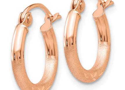 14K rose gold hoop earrings, alternate view
