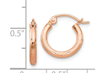 14K rose gold hoop earrings, further view