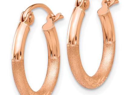 14k Rose Gold Lightweight Satin Diamond Cut Hoop Earrings, 15 x 2mm