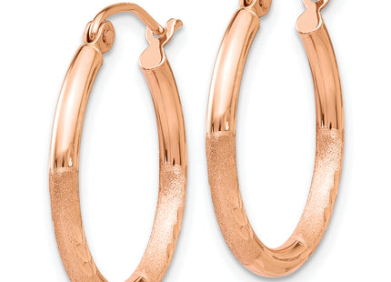 14k Rose Gold Lightweight Satin Diamond Cut Hoop Earrings, 20 x 2mm