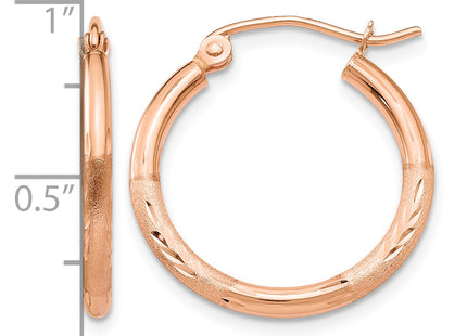 14k Rose Gold Lightweight Satin Diamond Cut Hoop Earrings, 20 x 2mm
