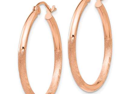 14k Rose Gold Lightweight Satin Diamond Cut Hoop Earrings, 25 x 2mm