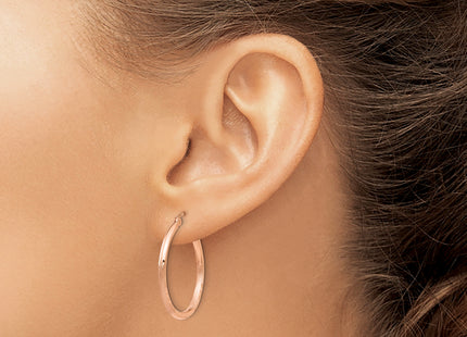 14k Rose Gold Lightweight Satin Diamond Cut Hoop Earrings, 25 x 2mm