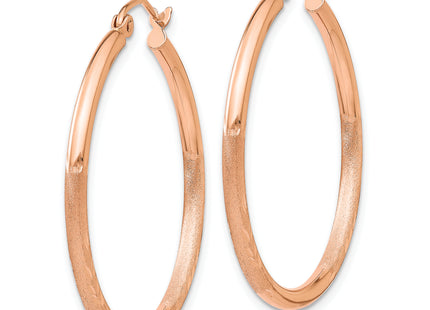 14k Rose Gold Lightweight Satin Diamond Cut Hoop Earrings, 30 x 2mm