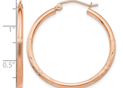 14k Rose Gold Lightweight Satin Diamond Cut Hoop Earrings, 30 x 2mm