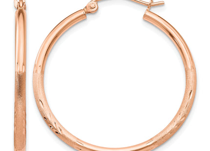 14k Rose Gold Lightweight Satin Diamond Cut Hoop Earrings, 30 x 2mm
