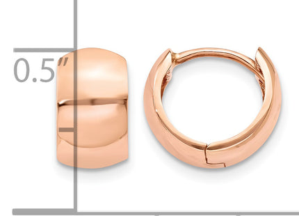 14k Rose Gold Round Hinged Hoop Earrings, 9.75 x 5mm
