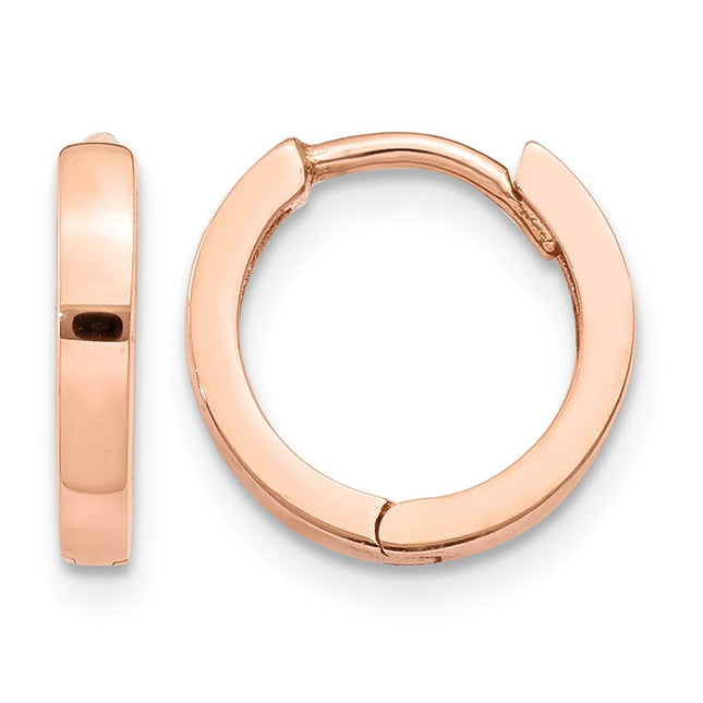 14k Rose Gold Round Hinged Hoop Earrings, 11 x 2mm