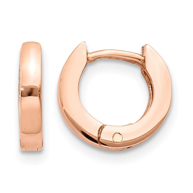 14k Rose Gold Round Hinged Hoop Earrings, 9.5 x 2mm