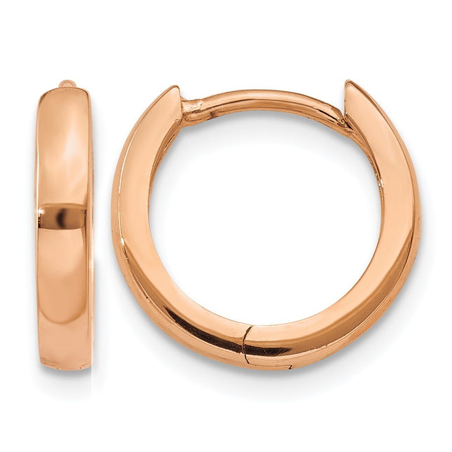 14k Rose Gold Round Hinged Hoop Earrings, 10.5 x 2.25mm