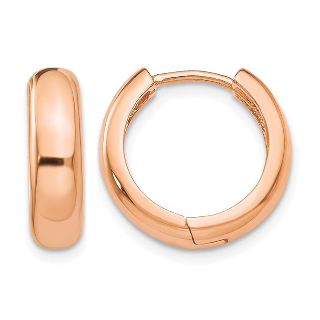 14k Rose Gold Round Hinged Hoop Earrings, 15 x 4mm