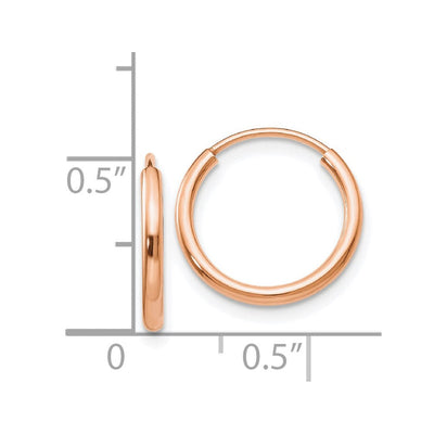 14K Rose Gold Polished Endless Tube Hoop Earrings, 14 x 1.5mm (F781)