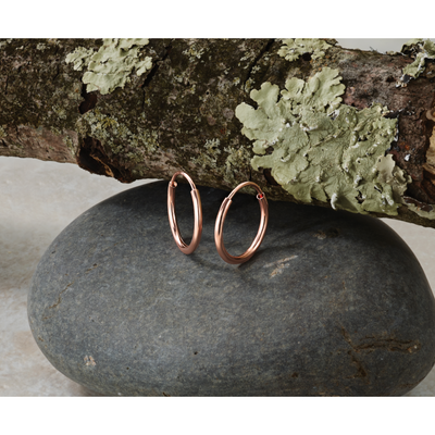 14K Rose Gold Polished Endless Tube Hoop Earrings, 14 x 1.5mm (F781)