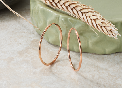 14k Rose Gold Polished Endless Tube Hoop Earrings, 30 x 1.5mm